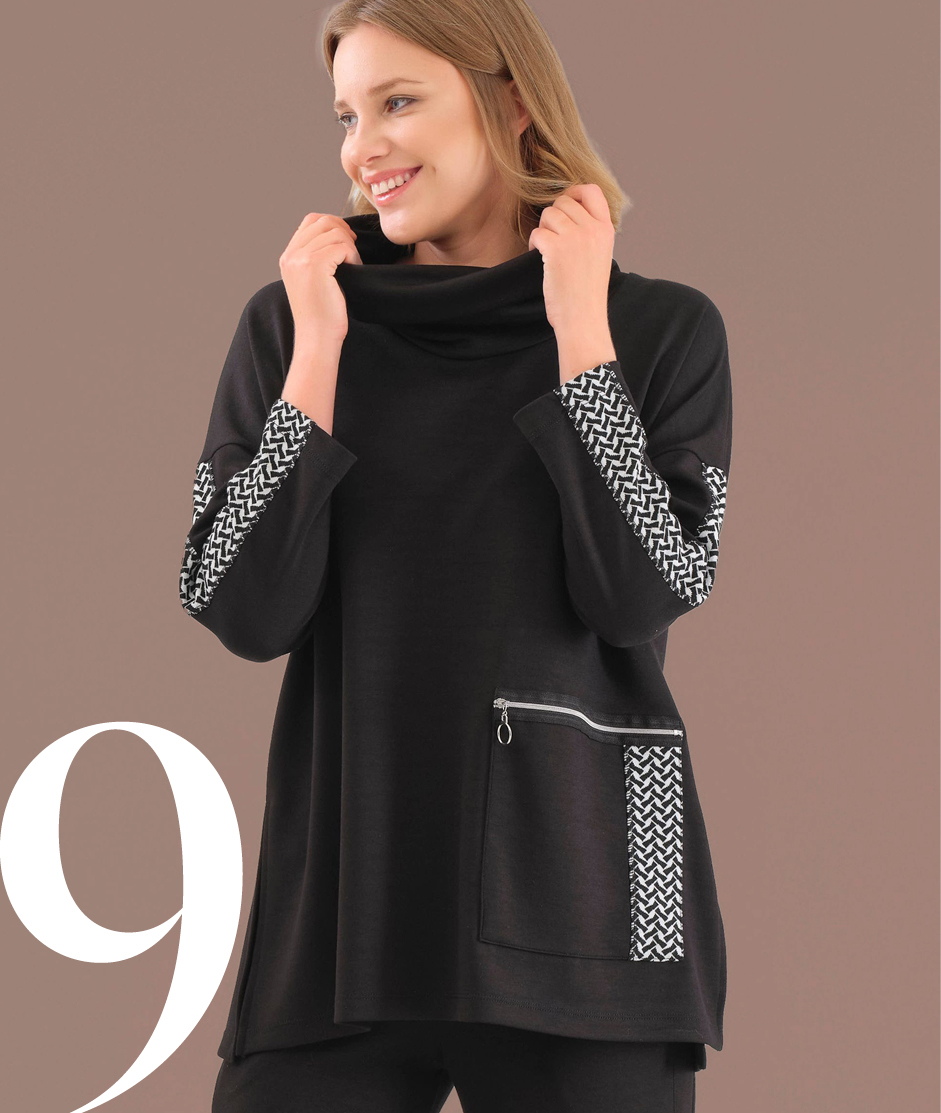 DOLCEZZA Roll Neck Pocket Shirt. Sizes 10-20