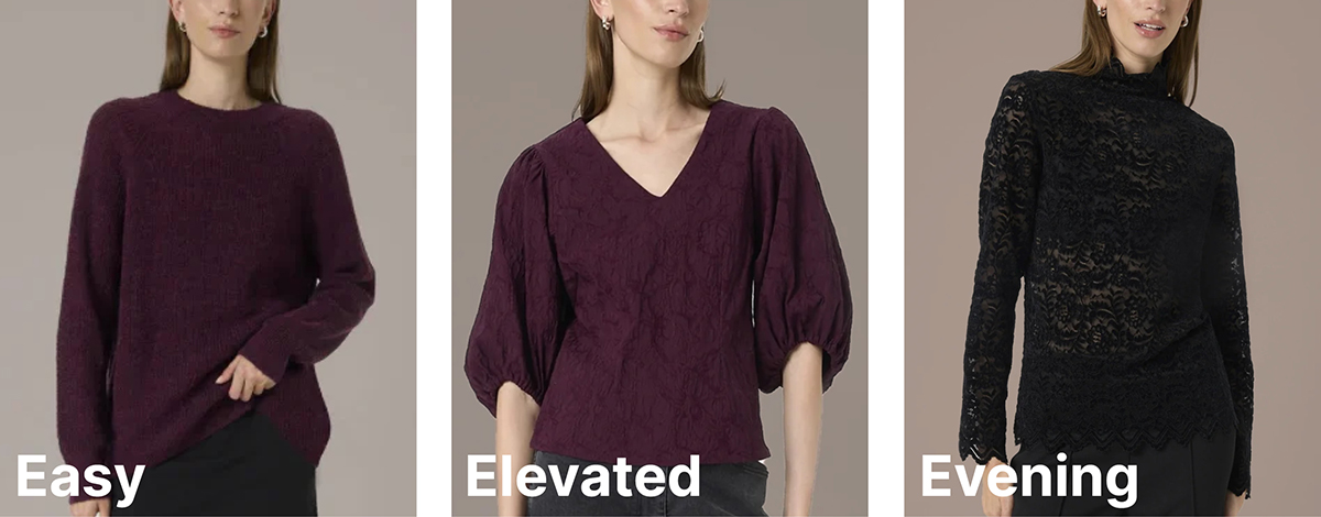 Soaked in Luxury Tuesday Raglan Pullover, Maybel Blouse and Sable Mockneck Tee, all in sizes to fit 10-18