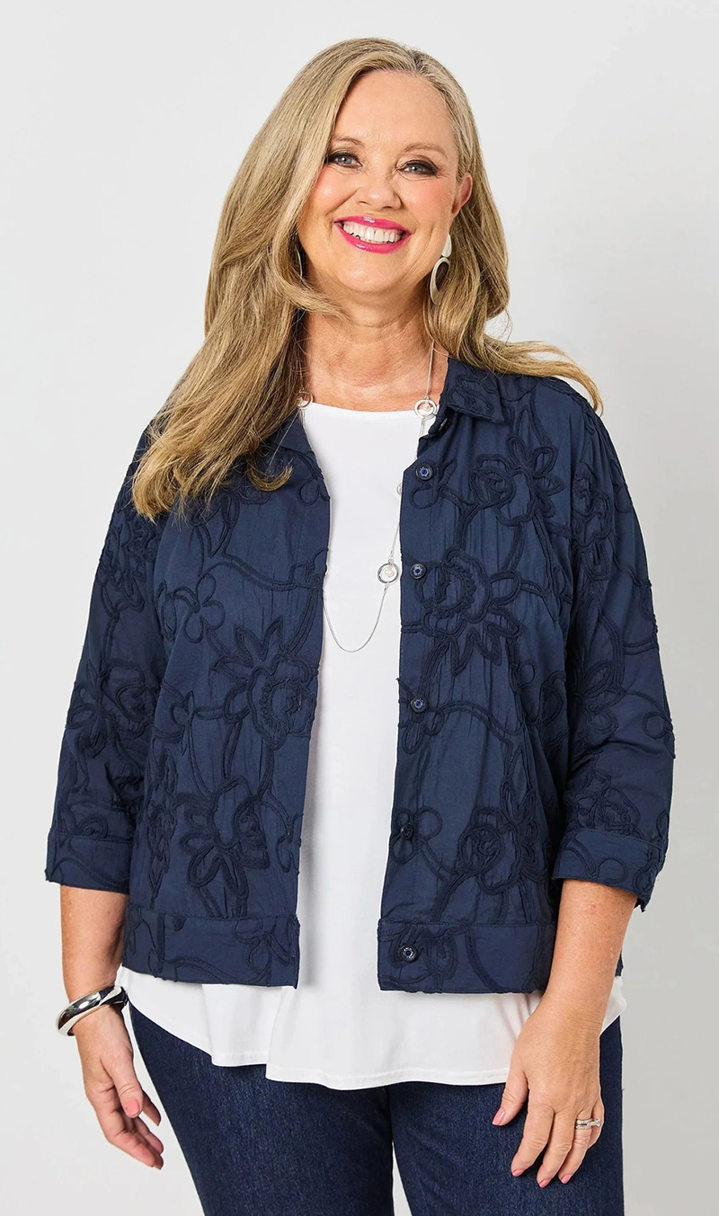SWISH  Design Jacket  100% Cotton  White or Navy  Sizes to fit 12-26    WAS $299  TODAY $99  SAVE $200
