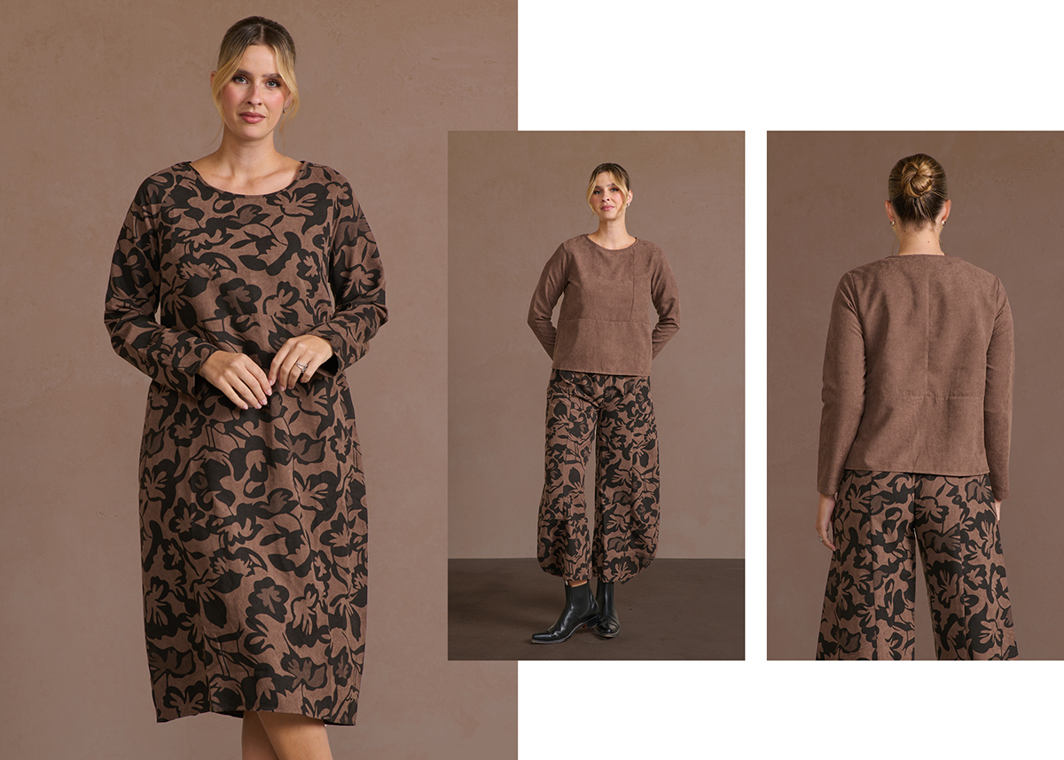 Abstract Floral Dress or Pant  Panelled Top  Sizes to fit 10-18