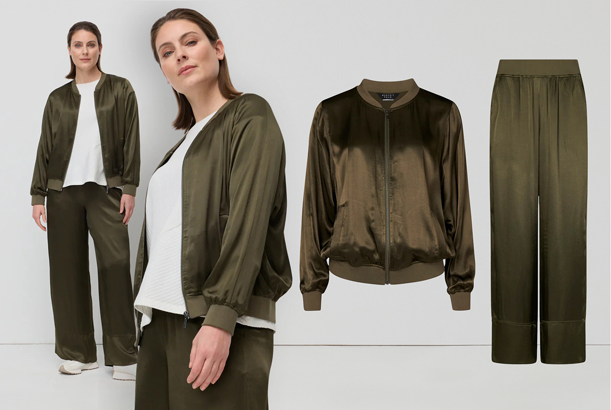 After Hours After Hours Bomber and Wide Leg Pant  The After Hours Bomber and Wide Leg Pant create a sleek, modern set, balancing soft drape with subtle structure for an elevated finish. Sizes to fit 10-20