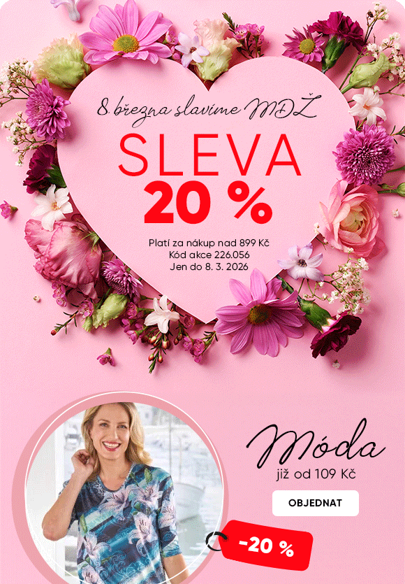 Dárek k MDŽ - sleva - 20 % na vše. Sleva bude odečtena v nákupním košíku u nákupu nad 899 Kč, platí do 8. 3. 2026. Váš kód akce: 226.056