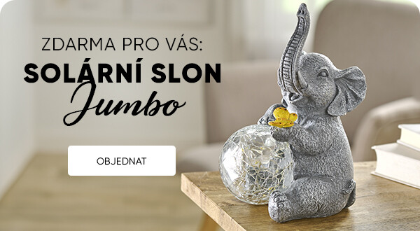 Solární slon bude večer zářit na zahradě a jeho menší společník může být za 129 Kč každý den s Vámi.