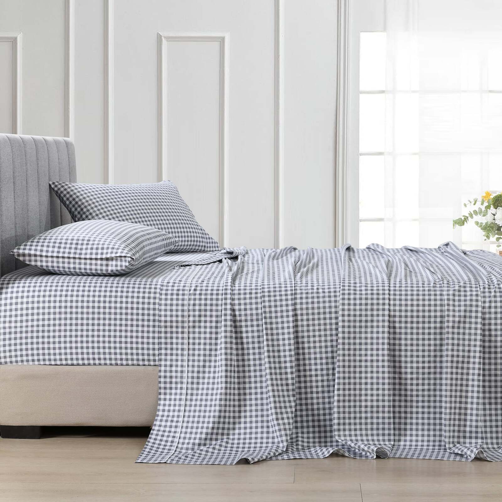 Image of Gingham Grey Printed Sheet Set