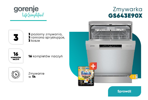 Zmywarka Gorenje GS643E90X 300 zł taniej z kapsułkami finish za 1 zł