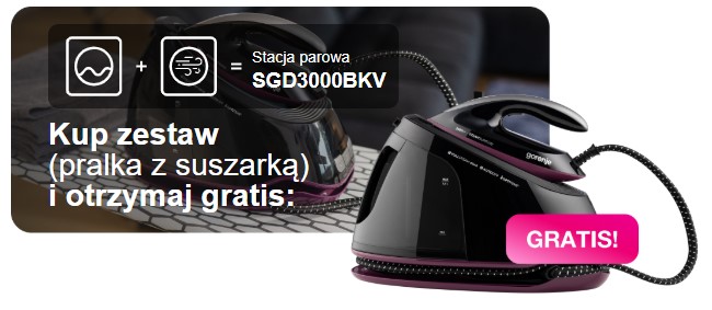 Kup zestaw z pralki i suszarki i odbierz stację parową SGD3000BKV gratis