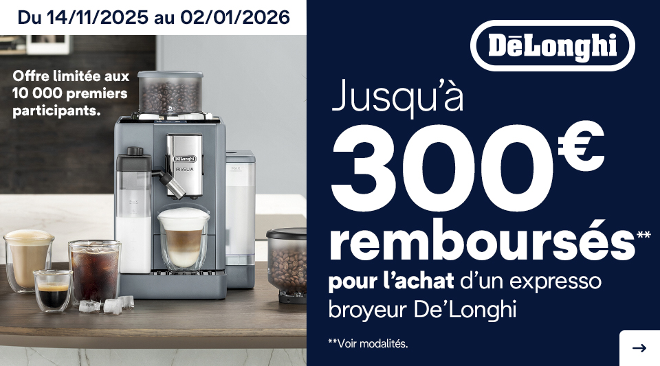 De'Longhi - Jusqu'à 300€ remboursés pour l'achat d'un expresso broyeur.