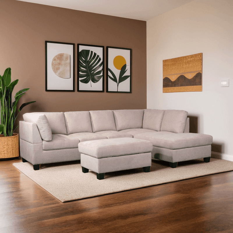 Fabric L-shape sofa in a modern living room