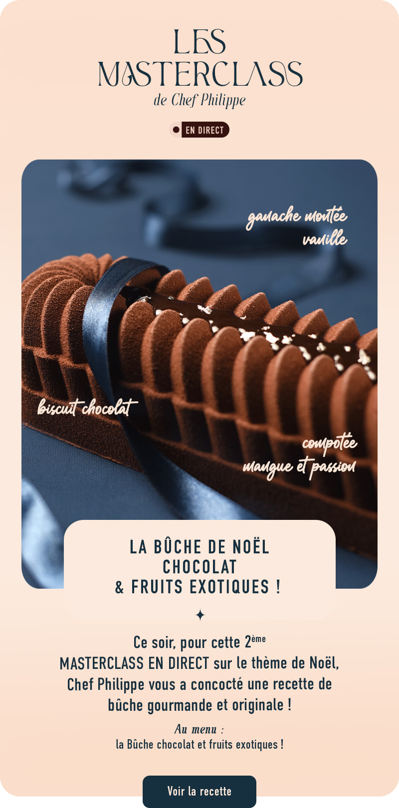 Bûche de Noël au chocolat et fruits exotiques