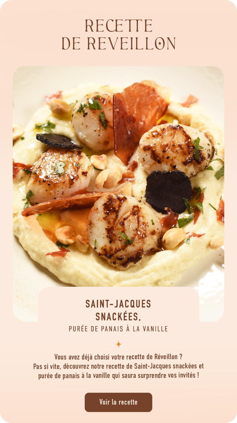 Saint-Jacques snackées, purée de panais à la vanille
