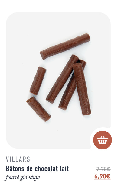 Bâtons de chocolat lait - fourré gianduja - 15 bâtons - Villars