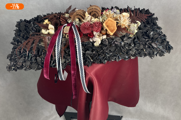 Gyapotföld - Koporsóra vagy sírra tehető, szárazvirágokkal és termésekkel gazdagon díszített, tartós kegyeleti dísz