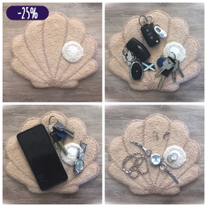 Kagyló gyönggyel asztali szőnyeg, bútorvédő, ékszertartó, telefontartó, kulcstartó