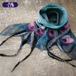 Kék indás virágos nuno nemez sál