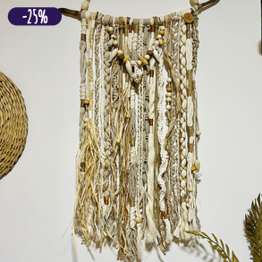 "Princesa de playa" bohém "M" tengerparti hangulatot idéző makramé dekor (natúr/beige)