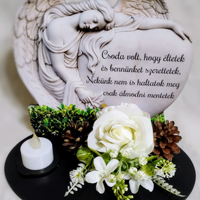 Talpas fa szív sírdísz (szürke-fekete))