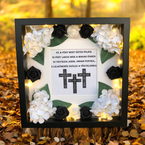 Halottak napi LED-es Emlékbox fekete-fehér 