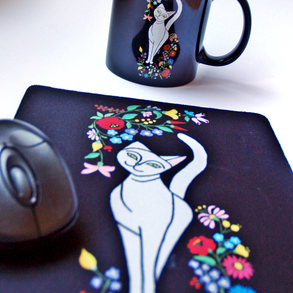 Kalocsai cicás Egérpad és Bögre szett