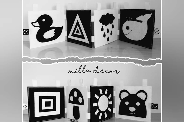 Fekete fehér kontrasztos babakönyv 