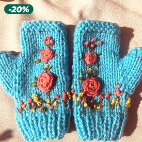 Ujjatlan kesztyű, kézi kötésű virágos ujjatlan kesztyű, kézmelegítő eladó