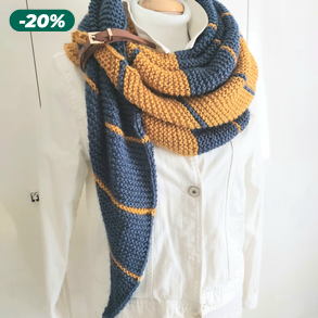  '" Farmerkék  - okker " kézzel kötött kendő