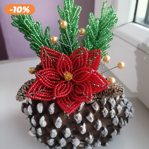 Mikulásvirág gyöngyből toboz kaspóban