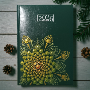 2026. évi napi beosztású mandalás határidőnapló - zöld-arany