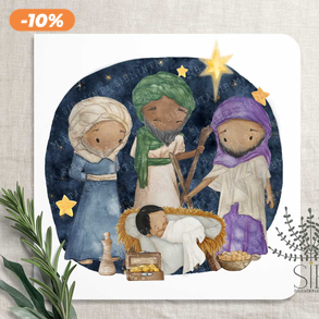 Karácsonyi képeslap, Jézuska képeslap, háromkirályok karácsonyi üdvözlő lap, bölcsek és Jézus képeslap