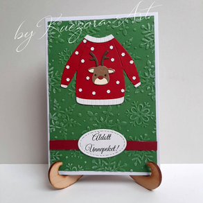 Kézzel készült képeslap, üdvözlőlap, ajándékkísérő - borítékkal, karácsony, advent, karácsonyi pulcsi