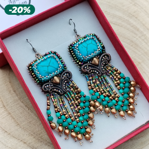 Türkinit bohó rojtos hímzett fülbevaló