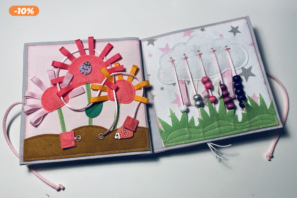 Csendeskönyv 6 oldallal, fejlesztőkönyv, matatókönyv 1 éves kortól, egyedi ajándék gyerekeknek