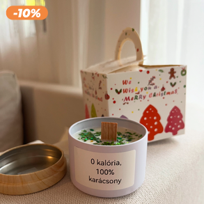 "0 kalória, 100% karácsony" Díszdobozos karácsonyi egyedi feliratos  szójaviasz gyertya