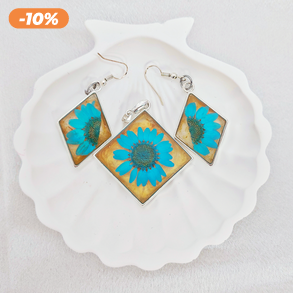  Sivatagi Virág – Türkiz Virágos Műgyanta Ékszerszett, Négyzet Forma