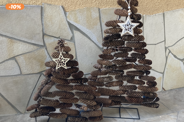 Kültéri karácsonyi stilizált tobozfenyő család formáció izzósorral,  tovább díszíthető - 1 MINI és 1 MIDI