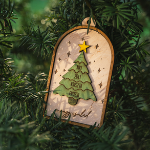 Névre szóló Karácsonyfadísz, egyedi karácsonyi dekoráció