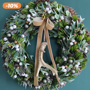 Karácsonyi ajtódísz szarvasaganccsal