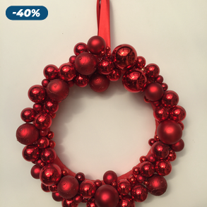 Piros Óriás adventi ajtódísz, gömbökkel, óriási méret: 80cm