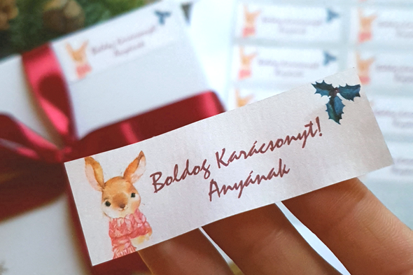 MATRICA, 14db, egyedi, névreszóló, nyuszi, nyúl, címke, Karácsonyi Ajándékkísérő, cédula, vignetta, levonó, sticker