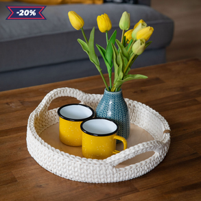 Horgolt tálca - ekrü