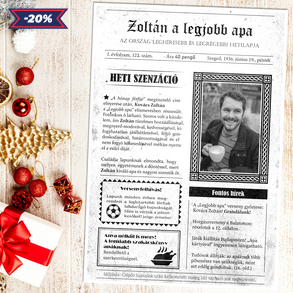 Apa a címlapon! Szerkeszthető hetilap grafika apának fotópapíron (A/4) ajándék apának, apák napjára, a legjobb apának