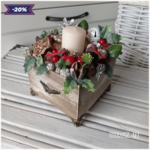 Rusztikus karácsonyi asztaldísz (közepes)
