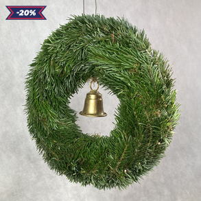 30 cm átmérőjű alapra készült,  fémharangos, Nordmann fenyős,   tovább is díszíthető koszorú (NK-9)