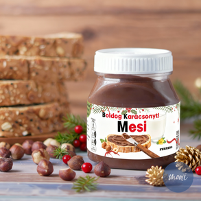 Névre szóló egyedi Nutella címke, girlandos, karácsonyi minta - öntapadó címke névre szóló karácsonyi ajándék
