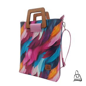 Színes tollas mintás kézi- és válltáska – kézműves Banyz táska