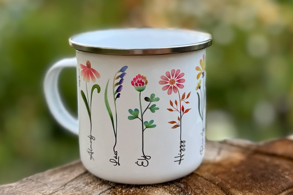 Motiváló virágok – zománcozott fém csésze