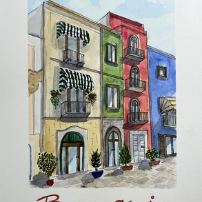 Olaszország, Bari utcarészlet piros házzal