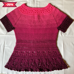 Egyedi, horgolt női póló, pink-bordó