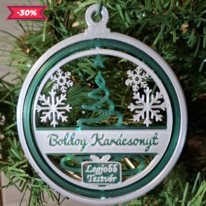 Egyedi, forgatható karácsonyfadísz – személyre szabott felirattal