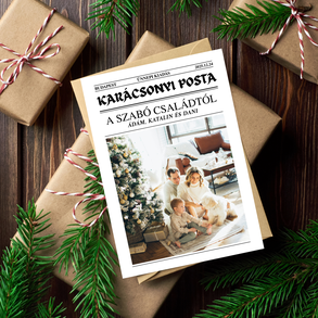 Nyomtatható fényképes karácsonyi újság - Karácsonyi Posta Canva sablon - egyedi és szerkeszthető levél üzenet üdvözlet
