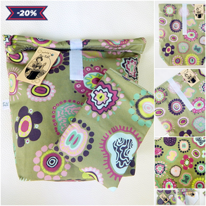 Vízhatlan Roll-up uzsonnás zsák és szalvéta szettben - zöld, virágos mintás 